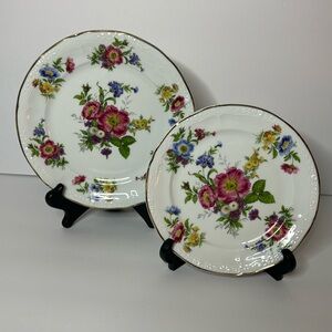 Vintage Portuguese Disfer Porcelain Floral Plates SET‎